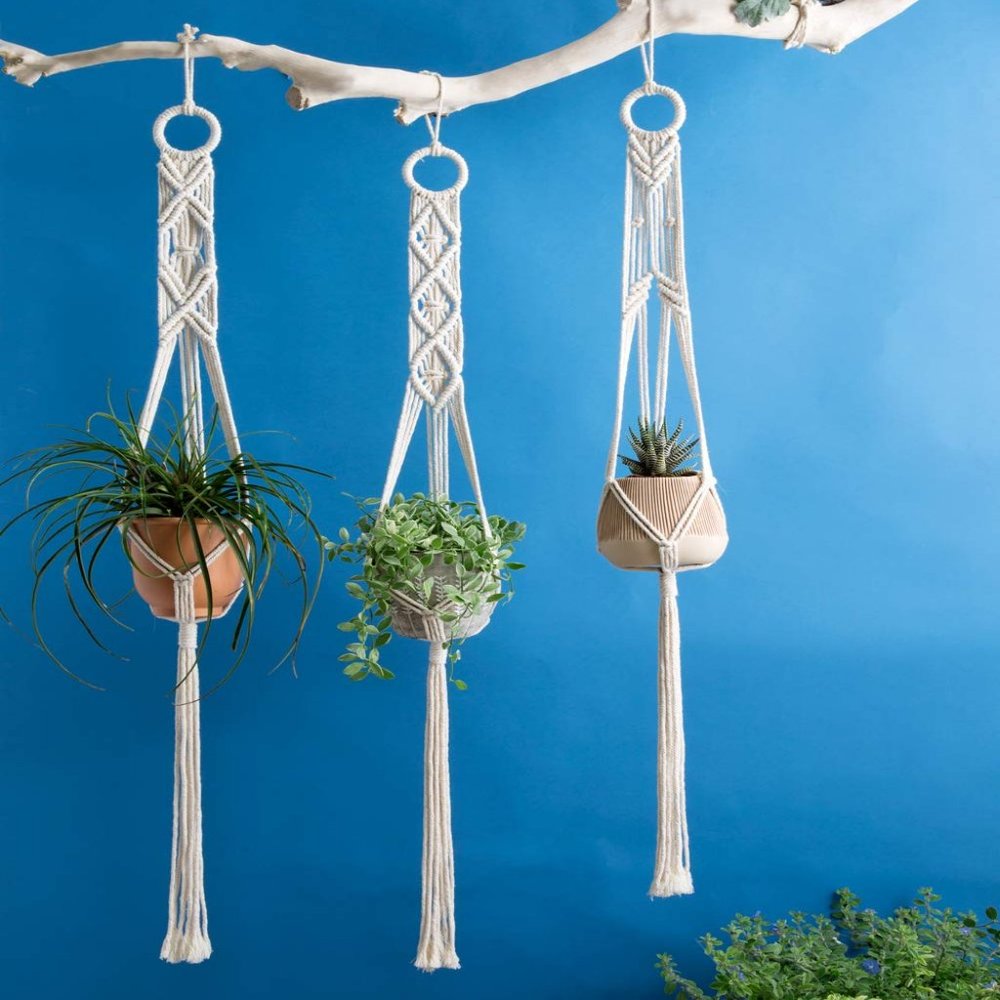 🌻NEW🌻 3 Bohemian Macrame Hanging Plant Holders - Picture 2 of 6